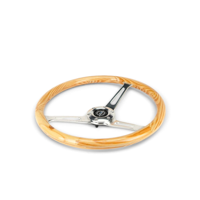 NRG Reinforced Steering Wheel (380mm) Light Wood Grain w/3-Spoke Center Shinny Chrome