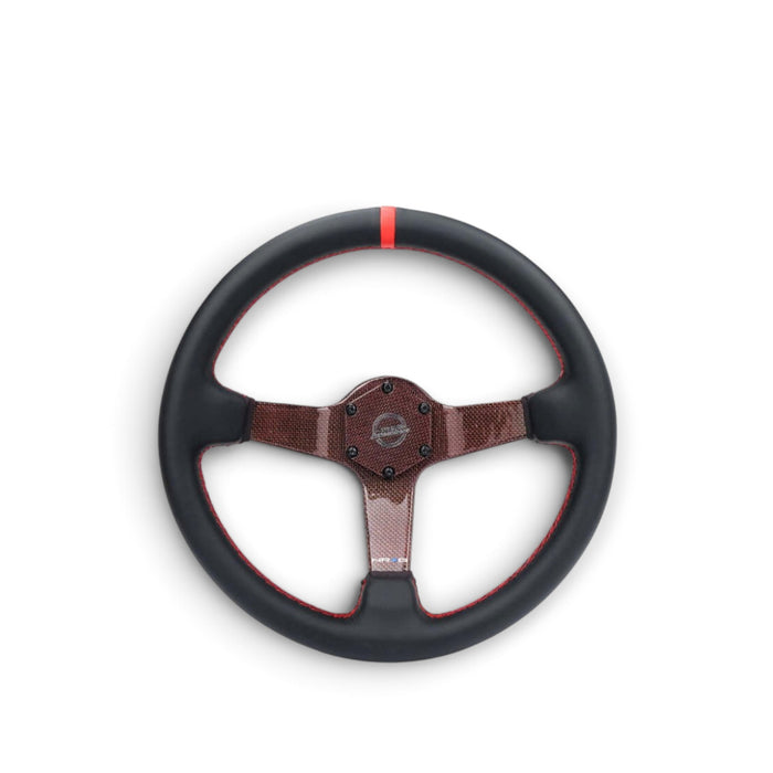 NRG Carbon Fiber Steering Wheel 350mm 3in Deep Red Carbon Fiber Red Stiching Red Center Mark Leather