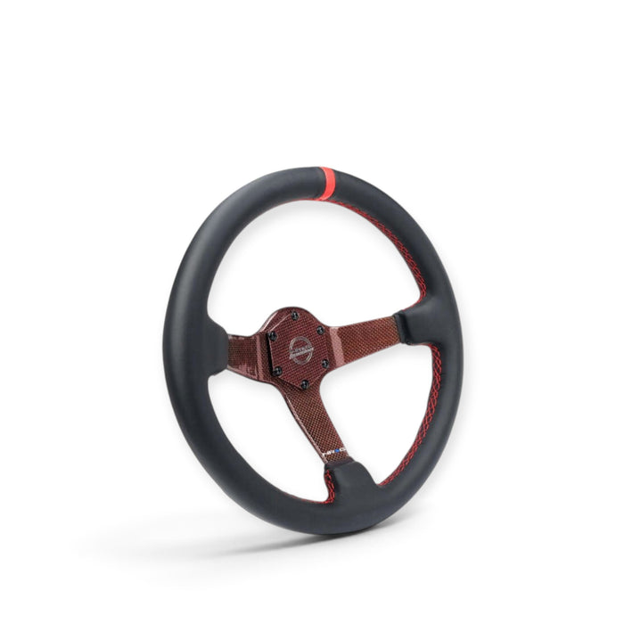 NRG Carbon Fiber Steering Wheel 350mm 3in Deep Red Carbon Fiber Red Stiching Red Center Mark Leather