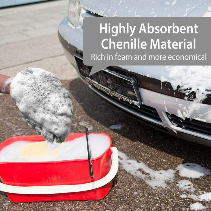 WASH&WHIPS Microfiber Chenille Car Cleaning Mitt - 2pk