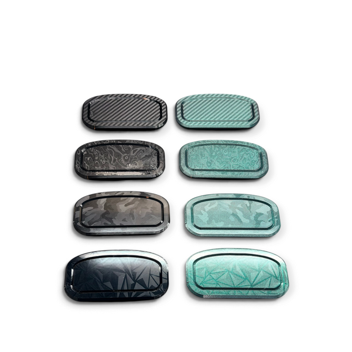 LunaticsCo 3D-printed TPU flywheel inspection hole covers for Toyota 3S engines in various black and green patterns.
