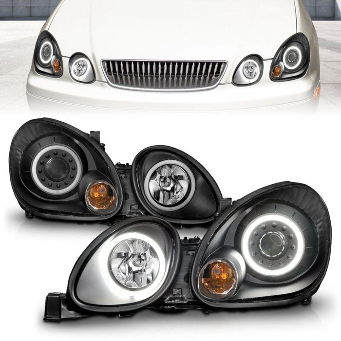 ANZO Projector Headlights w/ Halo Black 98 - 05 Lexus GS300 - Lunaticsco