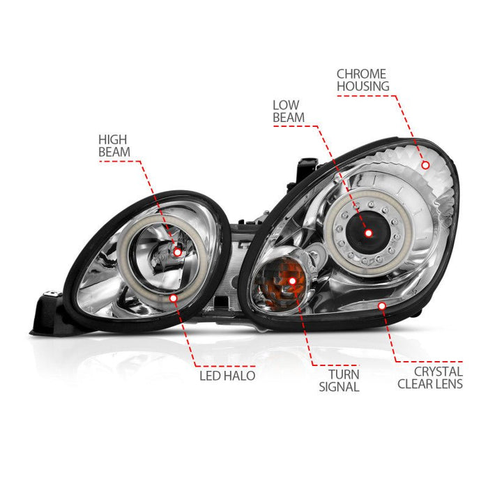 ANZO Projector Headlights w/ Halo Chrome 98 - 05 Lexus GS300 - Lunaticsco