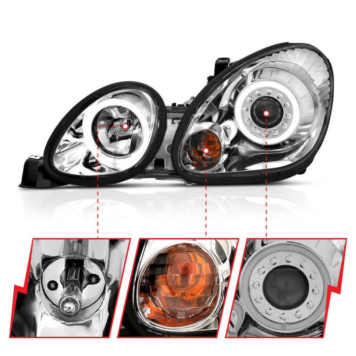ANZO Projector Headlights w/ Halo Chrome 98 - 05 Lexus GS300 - Lunaticsco