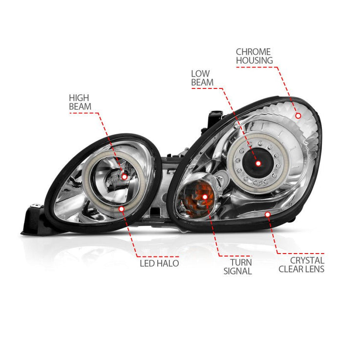 ANZO Projector Headlights w/ Halo Chrome 98 - 05 Lexus GS300 - Lunaticsco