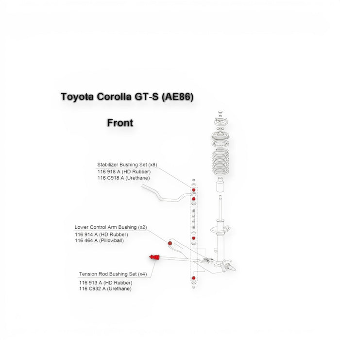 Cusco 83-87 Toyota Corolla (AE86) Front Stabilizer Link Bushings (Rubber) Lower Arm Side - Set of 8 - Lunaticsco