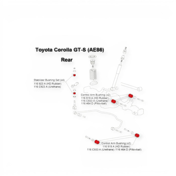 Cusco 83-87 Toyota Corolla GT-S (Trueno) (AE86) Rear Control Arm Bushings (Rubber) - Set of 2 - Lunaticsco