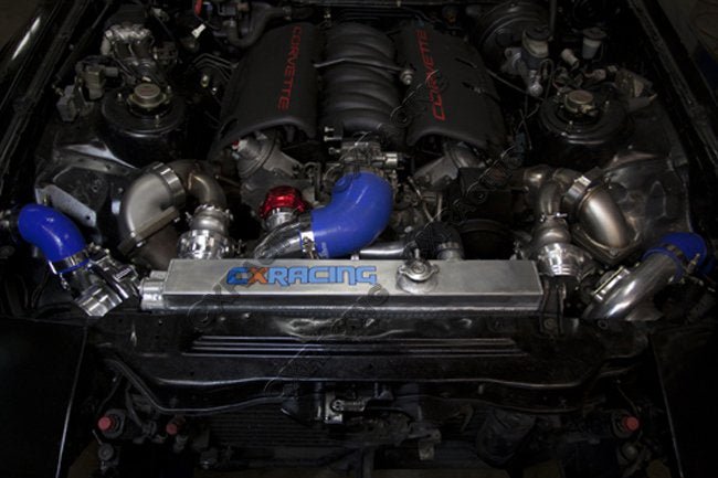 CXRacing Twin Turbo Manifold Set Toyota Supra MKIII MA70 LS1 / LSx Swap (T4, 46mm V-Band) - Lunaticsco