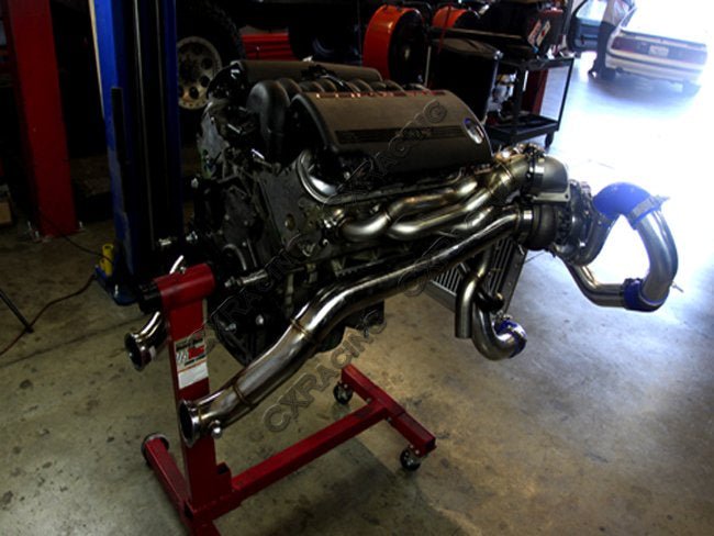 CXRacing Twin Turbo Manifold Set Toyota Supra MKIII MA70 LS1 / LSx Swap (T4, 46mm V-Band) - Lunaticsco