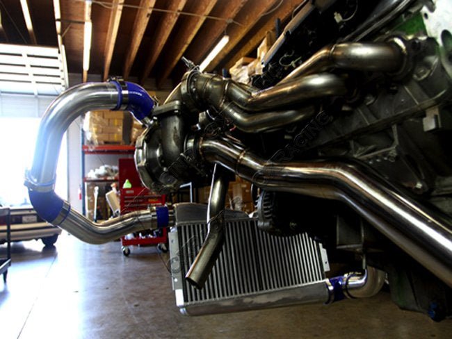 CXRacing Twin Turbo Manifold Set Toyota Supra MKIII MA70 LS1 / LSx Swap (T4, 46mm V-Band) - Lunaticsco
