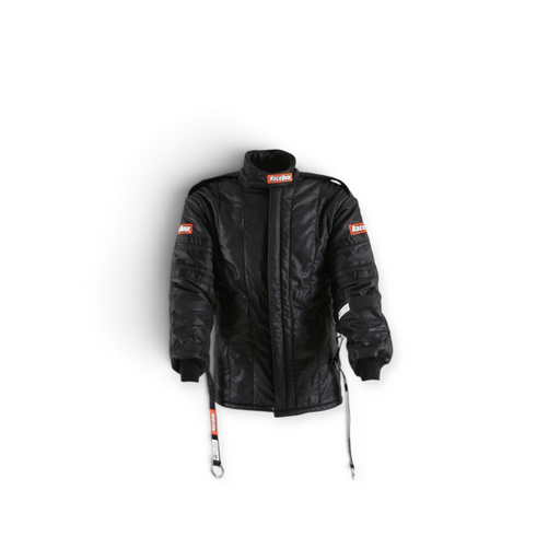 LunaticsCo RaceQuip black SFI-20 multi-layer Nomex-blend racing jacket with protective collar and secure zip closure
