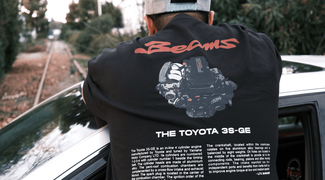 LTX Garage 3SGE BEAMS Engine Heavy Weight Black T-Shirt - Lunaticsco