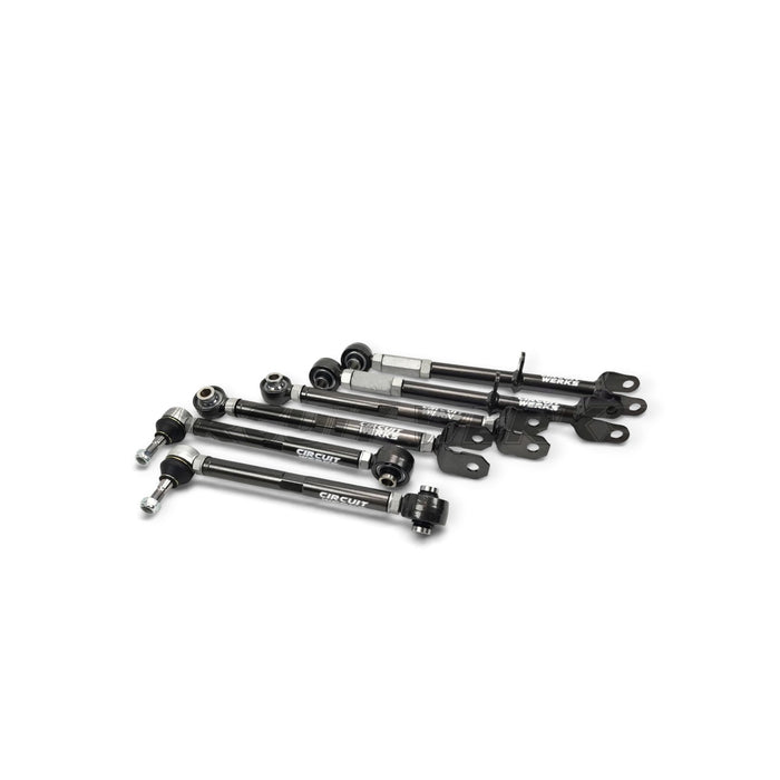 Lunaticsco Circuit Werks adjustable rear racing arm kit for Toyota Cressida, featuring black metal suspension links.