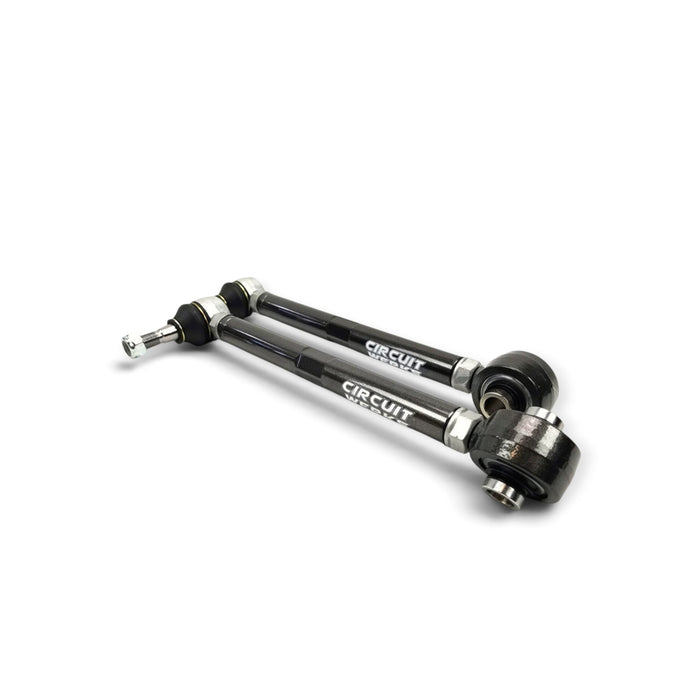 Lunaticsco Circuit Werks adjustable rear toe arms for Toyota Cressida MX83 and JZX81 in black metal finish.