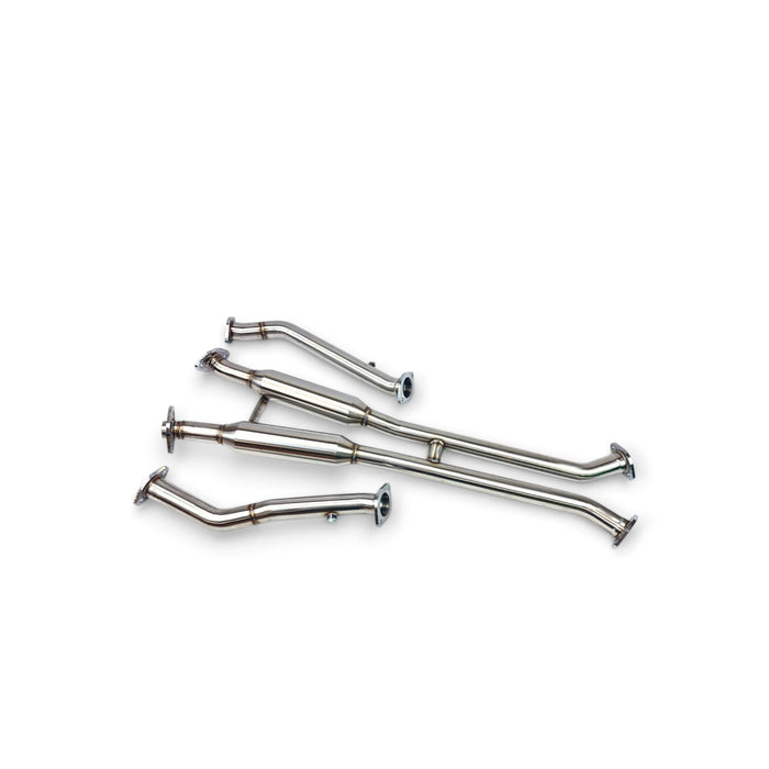 Lunaticsco Circuit Werks resonated mid-pipe exhaust for Lexus GS F, made of polished stainless steel with 60mm piping.
