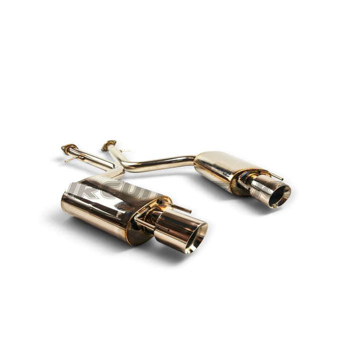 Lunaticsco Circuit Werks mufflered axle-back exhaust system for Lexus RC with polished 4-inch thick-wall exhaust tips.
