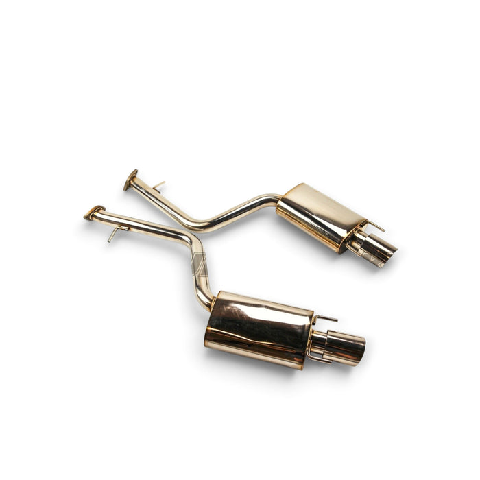 Lunaticsco Circuit Werks mufflered axle-back exhaust system for Lexus RC with polished 4-inch thick-wall tips.