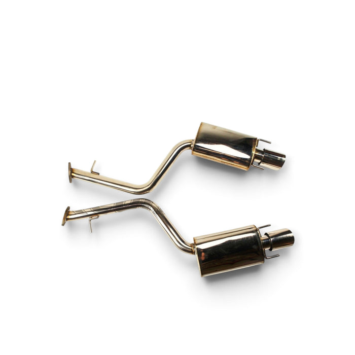 Lunaticsco Circuit Werks mufflered axle-back exhaust system for Lexus RC with polished 4-inch thick-wall tips.