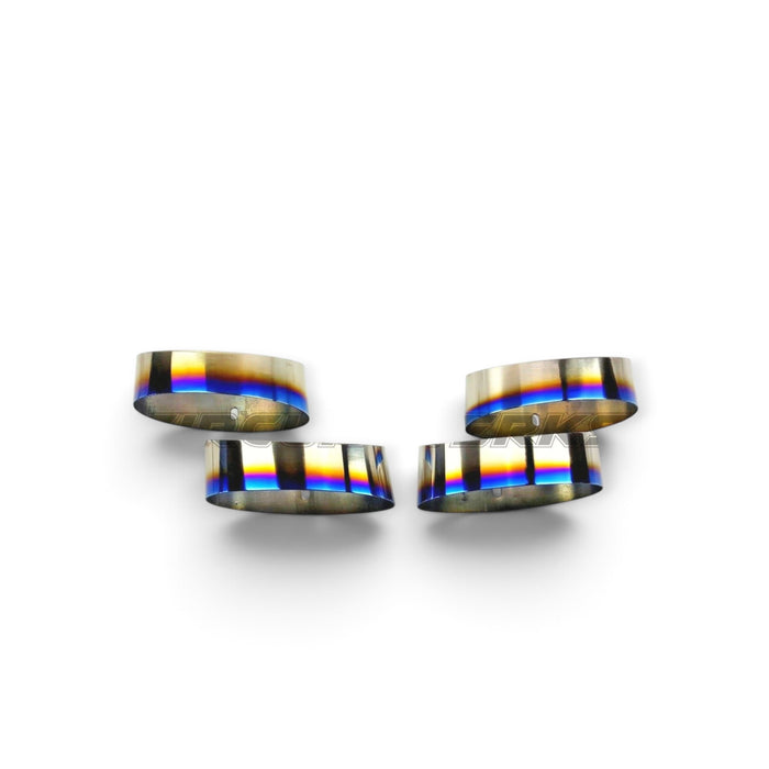 Lunaticsco Circuit Werks titanium quad exhaust tips with blue and gold heat-treated angle-cut finish for Lexus IS F