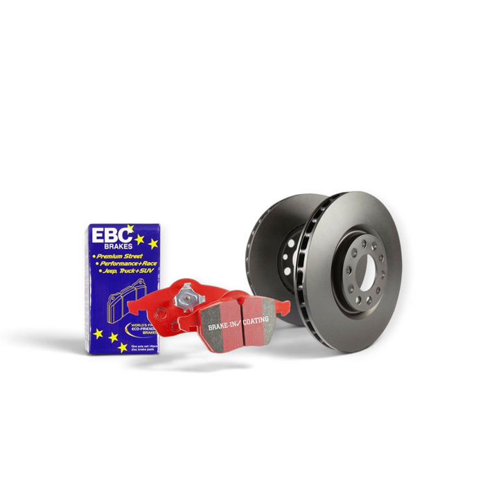 Lunaticsco EBC S4 brake pad and rotor kit for Lexus IS250 featuring red performance pads and dark grey vented rotors.