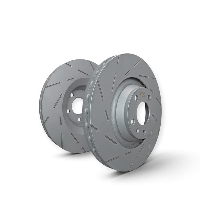 Lunaticsco EBC S13 brake rotor pair with grey anti-rust coating and performance slots for Toyota 86