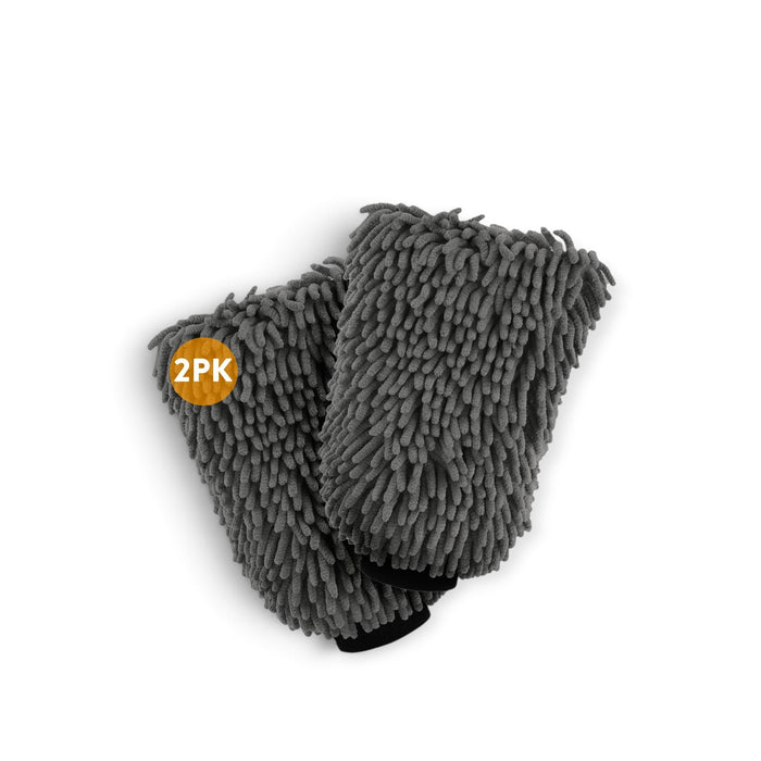 Lunaticsco WASH&WHIPS grey microfiber chenille car wash mitts in a 2-pack for scratch-free detailing