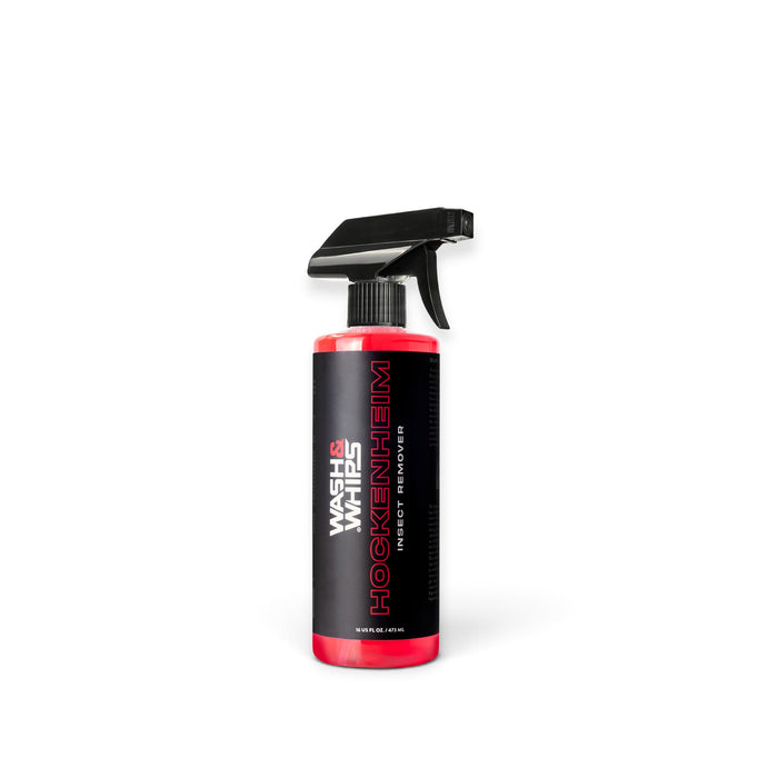 Lunaticsco WASH&WHIPS Hockenheim insect and bug remover spray bottle for car detailing on a white background.