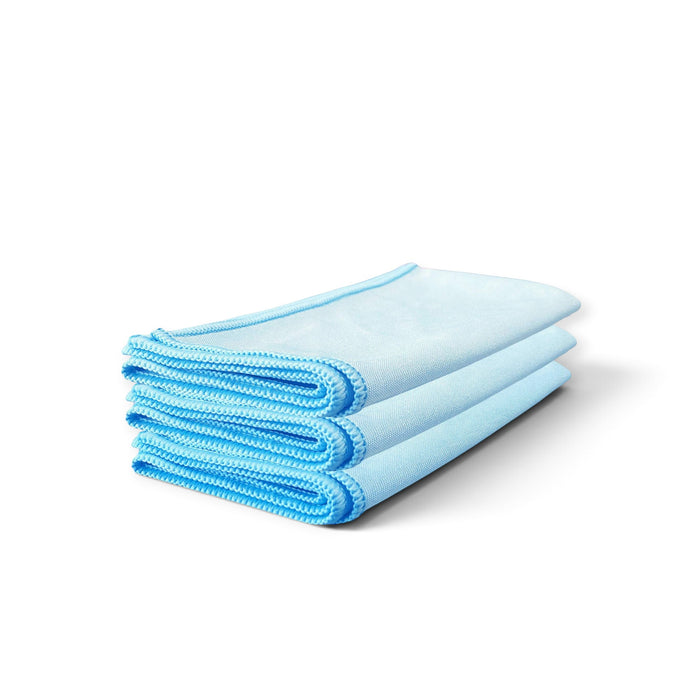 Lunaticsco WASH&WHIPS light blue microfiber glass cleaning cloths in a 3-pack for streak-free detailing
