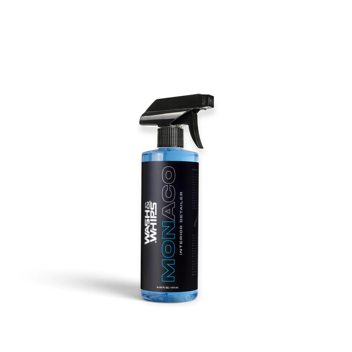 Lunaticsco WASH&WHIPS Monaco interior car cleaner spray bottle with blue liquid for dashboards and door panels