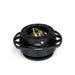 Lunaticsco NRG Gen 2.5 quick release steering wheel hub in black aluminum with self-locking push-pin safety mechanism