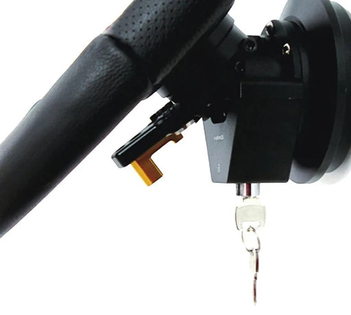 Lunaticsco NRG black steering wheel quick tilt system with locking mechanism and key for easy vehicle entry
