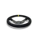 Lunaticsco NRG reinforced black suede steering wheel with 350mm diameter, 3-inch deep dish, and yellow center mark