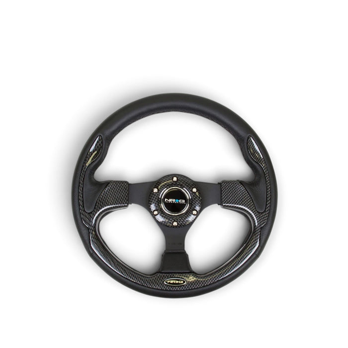 Lunaticsco NRG 320mm reinforced steering wheel with black carbon fiber look trim and solid double-riveted spokes