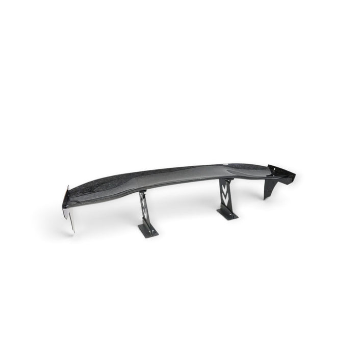 Lunaticsco NRG chopped carbon fiber universal spoiler with a short blade design and black mounting brackets.