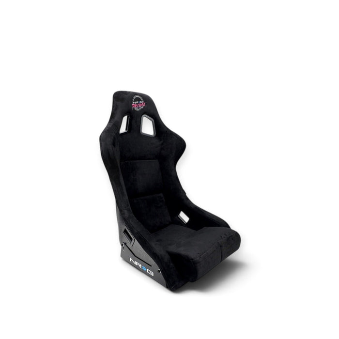 Lunaticsco NRG Innovations PRISMA large black FRP fixed-back racing bucket seat with harness openings and side bolsters