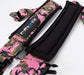 Lunaticsco NRG 5-point racing harness in pink camo with black shoulder pads and heavy-duty latch link buckle