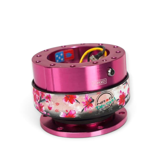 Lunaticsco NRG Gen 2.0 quick release in pink aluminum with a decorative sakura floral print ring