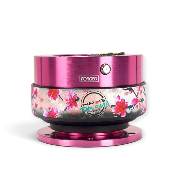 Lunaticsco NRG Gen 2.0 quick release with pink anodized aluminum body and floral sakura pattern ring
