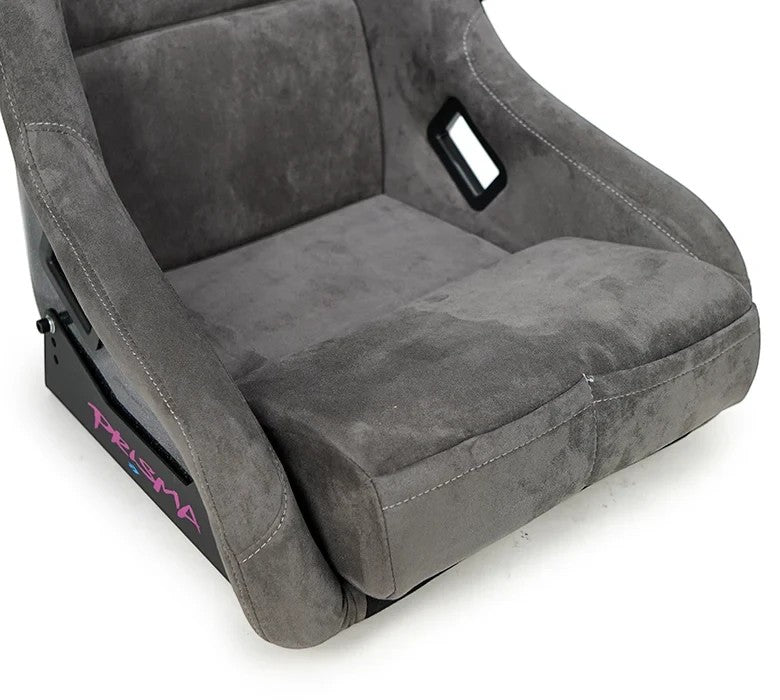 Lunaticsco NRG PRISMA bucket seat in gun metal Alcantara with front storage pockets and reinforced FRP shell