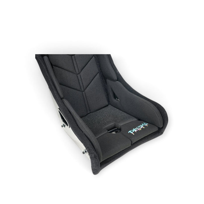 Lunaticsco NRG PRISMA black Alcantara racing bucket seat with harness slots and Prisma embroidery