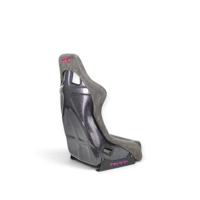 Lunaticsco NRG PRISMA bucket seat in gun metal Alcantara with a pearlized FRP shell and side profile view