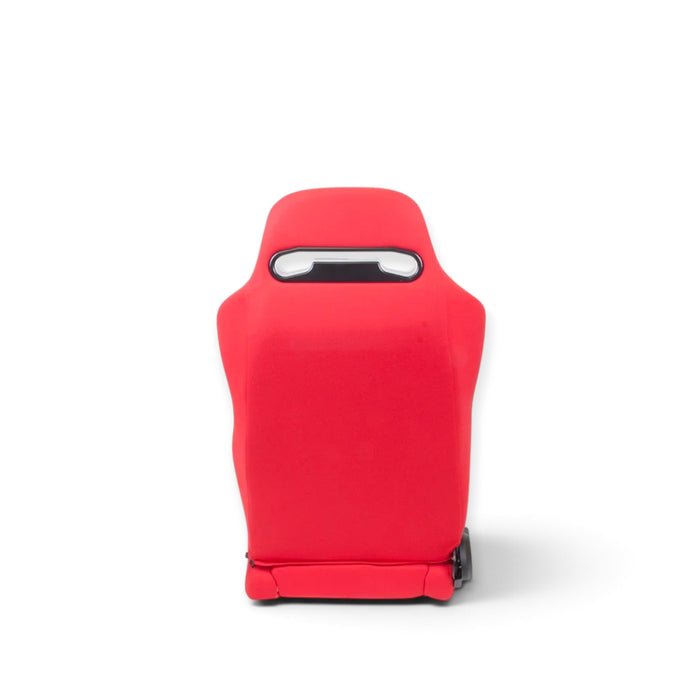 Lunaticsco NRG Type-R inspired red cloth reclining sport seat with bucket design and integrated harness pass-through