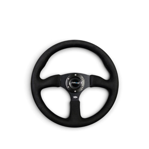 Lunaticsco NRG reinforced steering wheel in black alcantara with matte black solid spokes and deep dish design