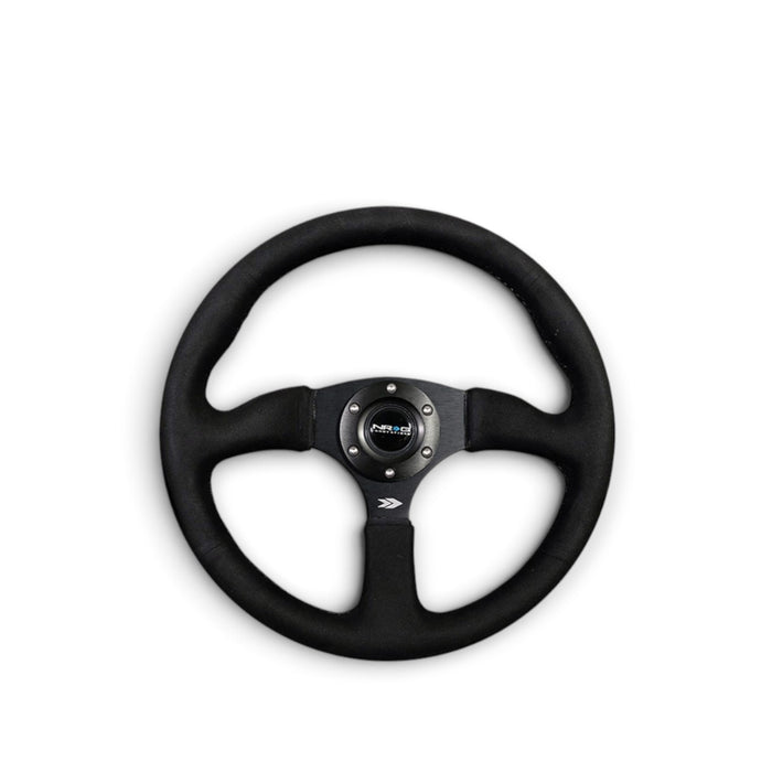 Lunaticsco NRG reinforced steering wheel in black alcantara with matte black solid spokes and deep dish design