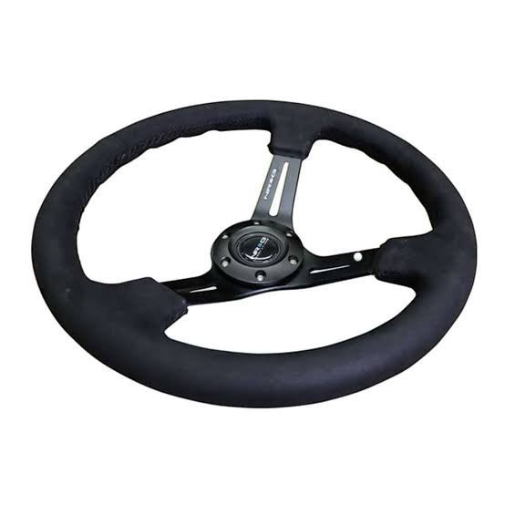 Lunaticsco NRG reinforced 350mm deep dish steering wheel in black alcantara with solid double-riveted spokes