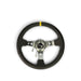 Lunaticsco NRG reinforced 350mm black leather steering wheel with gunmetal spokes and yellow center marker