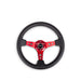 Lunaticsco NRG reinforced 350mm deep dish steering wheel with black leather grip and red circle cutout spokes