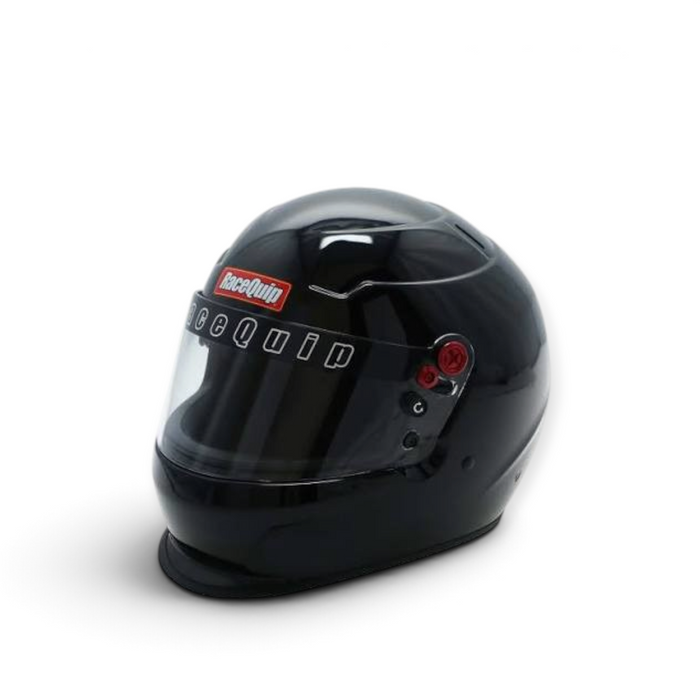 LunaticsCo RaceQuip PRO25 full face racing helmet in flat black with a clear polycarbonate shield and SA2025 rating.