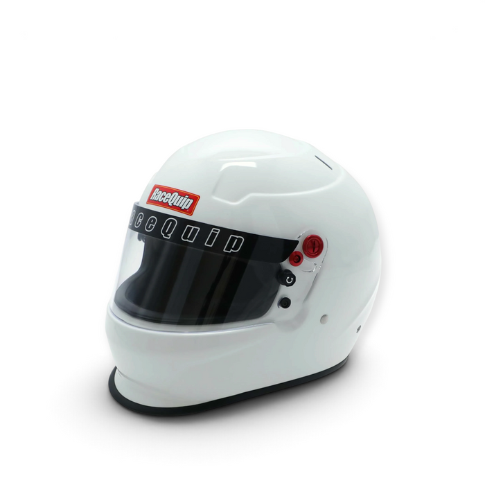 LunaticsCo RaceQuip PRO25 white full face racing helmet with Snell SA2025 certification and clear visor