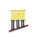 LunaticsCo RaceQuip yellow window net with black strap-on bottom bar mount kit attached to a red roll cage bar